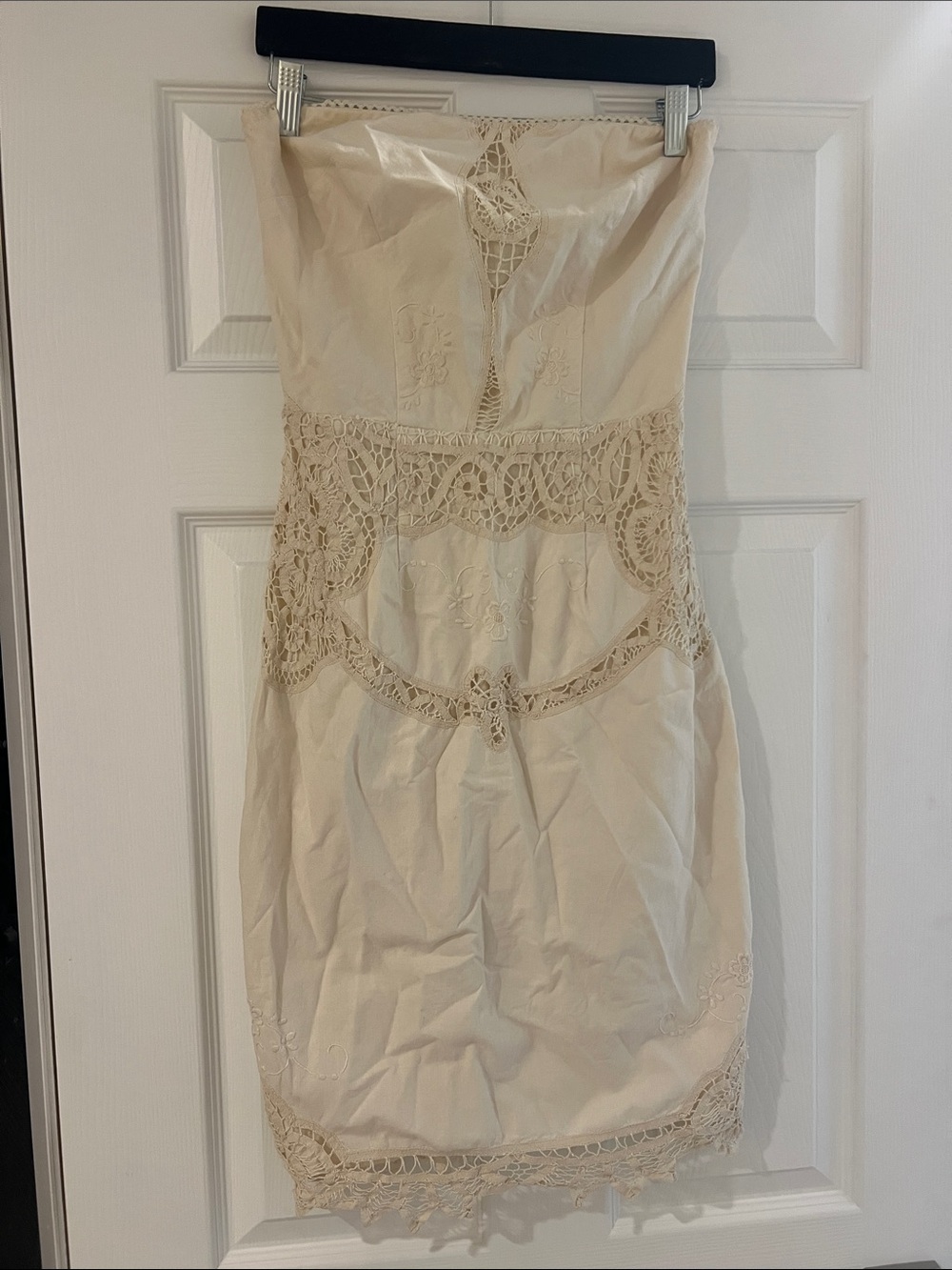 Corey Lynn Calter Strapless Cream Crochet-Trim Dress